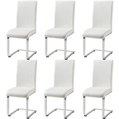 Yaheetech 6PCS Dining Chairs Armless Side Chairs Modern Kitchen Chairs With Faux Leather Seat, Metal Legs And High Back For Dining Room, Kitchen, Living Room, White