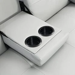 Mutilrenda Faux Leather Convertible Folding Futon Sofa Bed With Armrest Two Holders Wood Frame, Stainless Leg, White -Songmics Furniture Shop 41cjifNneuL