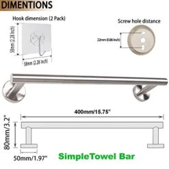 CANLUXY Brushed Nickel Towel Bar For Bathroom With 2 Hooks - Towel Holder For Kitchen - 304 Stainless Steel, Modern Towel Bar Brushed -Songmics Furniture Shop 41clHixo60L