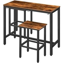 HOOBRO Bar Table Set, Bar Table With 2 Bar Stools, Hang Bar Chair Under Bar Table, 3 Piece Dining Table Set For Kitchen, Living Room, Saving Space, Sturdy Metal Frame, Rustic Brown BF54BT01