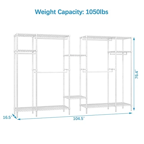 VIPEK V22S Garment Rack Heavy Duty Clothes Rack Large Portable Wardrobe Clothes Storage Organizer Closet With 6 Hang Rods & 8 Shelves - Extra Wide - 104.5" Lx16.5 Wx76.4 H, Max Load 1000lbs, White 6 VIPEK V22S Garment Rack Heavy Duty Clothes Rack Large Portable Wardrobe Clothes Storage Organizer Closet With 6 Hang Rods & 8 Shelves - Extra Wide - 104.5" Lx16.5 Wx76.4 H, Max Load 1000lbs, White - Image 6