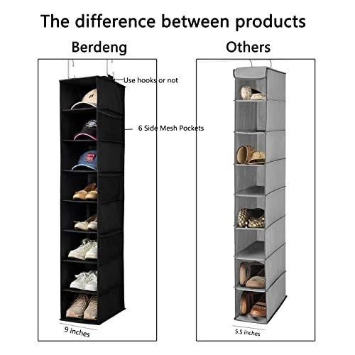 Berdeng Hanging Shoe Organizer For Closet With Side Mesh Pockets,Hat Racks For Baseball Caps,Shoe And Hat Holder & Storage,8-Shelf,Black,1 Pack 2 Berdeng Hanging Shoe Organizer For Closet With Side Mesh Pockets,Hat Racks For Baseball Caps,Shoe And Hat Holder & Storage,8-Shelf,Black,1 Pack - Image 2
