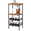 YBING Wine Rack Freestanding Floor Wine Bar Rack With Glass Holder And Tabletop 8 Bottle Wood Wine Tables With Racks 4 Tier Wine Bottle Organizer Display Storage Stand, Rustic Brown