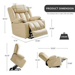 LEISLAND Power Lift Chairs Recliners For Elderly, Breathable Leather Recliner Chairs With Massage And Heat, Lay Flat Sleeper Chair With Cup Holder,OKIN Motor,USB Charge Port, Remote Control(Beige) -Songmics Furniture Shop 41d5bndHHLL