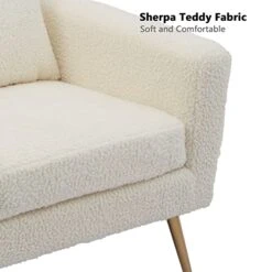 Mikibama Mid Century Modern Accent Chair Upholstered Reading Chair Armchair With Metal Legs And Throw Pillow Side Chair For Living Room Bedroom Office (Ivory,Teddy Fabric) -Songmics Furniture Shop 41d6F8eHpSL
