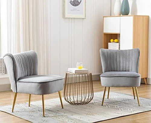 Shunzhi Velvet Accent Chairs Set Of 2 Modern Upholstered Slipper Chairs With Golden Legs Comfy Armless Wingback Side Chairs Corner Chair For Bedroom/Dining Room/Living Room/Office, Grey 6 Shunzhi Velvet Accent Chairs Set Of 2 Modern Upholstered Slipper Chairs With Golden Legs Comfy Armless Wingback Side Chairs Corner Chair For Bedroom/Dining Room/Living Room/Office, Grey - Image 6