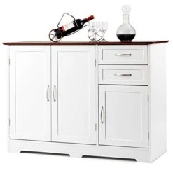 Giantex Buffet Sideboard Storage Credenza Cabinet Console Table Kitchen Dining Room Furniture Organizer, Entryway Cupboard With 2-Door Cabinet And 2 Drawers (White & Vermilion)