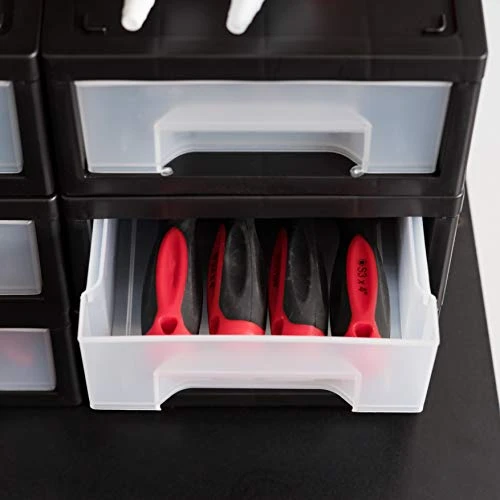 IRIS USA Small Desktop Stacking Drawer, 6-Pack, Sliding Plastic Drawer Storage Container For Stationery Art Craft Supplies Fabric Tools Kitchen Pantry Office And Garage Organization, Black 3 IRIS USA Small Desktop Stacking Drawer, 6-Pack, Sliding Plastic Drawer Storage Container For Stationery Art Craft Supplies Fabric Tools Kitchen Pantry Office And Garage Organization, Black - Image 3