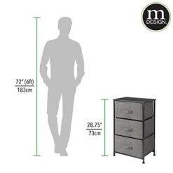 MDesign Steel Top And Frame Storage Dresser Tower Unit With 3 Removable Fabric Drawers For Bedroom, Living Room, Or Bathroom - Holds Clothes, Accessories, Lido Collection - Charcoal Gray -Songmics Furniture Shop 41dFqcX1rsL