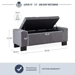 BELLEZE 50 Inch Storage Ottoman Bench, Upholstered Tufted Linen Fabric, Foam Padded Large Rectangular Footrest, Living Room Furniture - Arlington (Gray) -Songmics Furniture Shop 41dJkuMthEL