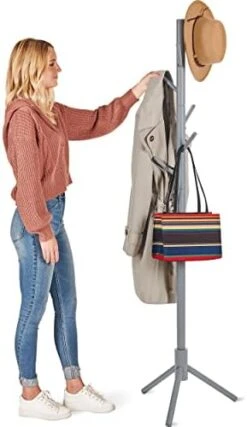 ZOBER Coat Rack Freestanding - Wooden 6 Hanger Clothing Rack With Modern Hooks For Bag, Hat, Jacket, Purse, Umbrella - Standing Hat Rack Coat Hanger For Entryway - Black -Songmics Furniture Shop 41dM vc8eGL. AC