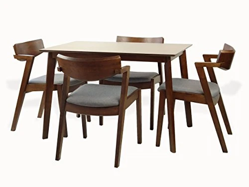 Set Of 5 Dining Kitchen Rectangular Table And 4 Tracy Armchairs Solid Wood W/Padded Seat Medium Brown Finish 1 Set Of 5 Dining Kitchen Rectangular Table And 4 Tracy Armchairs Solid Wood W/Padded Seat Medium Brown Finish