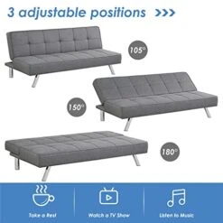 JAHH Convertible Futon Grey Linen Fabric Sofa Bed Adjustable Sleeper With Stainless Steel Legs 11 JAHH Convertible Futon Grey Linen Fabric Sofa Bed Adjustable Sleeper With Stainless Steel Legs -Songmics Furniture Shop 41dMcNmfn9L