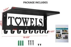Towel Rack With Metal Shelf For Bathroom Wall Mounted Towel Holder With Hooks Towel Hanger Towel Storage Wall Decor For Bedroom, Living Room, Kitchen (8 Hooks, Black) -Songmics Furniture Shop 41dOFiMz5eL