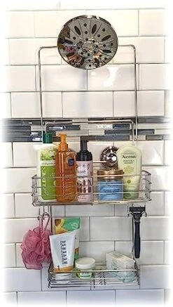 Gecko-Loc Extra Long Wide Adjustable Length Over The Showerhead Hanging Shower Caddy Organizer - Stainless Steel Bathroom Caddies Storage Rack Shelf Hooks And Soap Dish - Silver 15 Gecko-Loc Extra Long Wide Adjustable Length Over The Showerhead Hanging Shower Caddy Organizer - Stainless Steel Bathroom Caddies Storage Rack Shelf Hooks And Soap Dish - Silver -Songmics Furniture Shop 41dP0kudZtL. AC