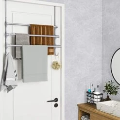 CANYAVE Over The Door Towel Rack, Triple Towel Storage Holder With Hooks, 19.68 Inches Towel Bar Hanger Towel Racks For Bathroom (Silver) -Songmics Furniture Shop 41dP8Sw8euL