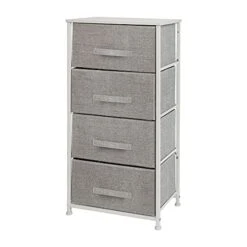 Flash Furniture Harris 4 Drawer Storage Dresser - White Cast Iron Frame And Wood Top - 4 Easy Pull Light Gray Fabric Drawers