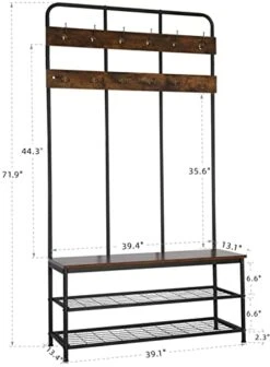 QCen Entryway Bench With Coat Rack ,Shoe Rack Storage Shelf Organizer Industrial Hall Tree 72 Inch With Storage Bench 12 Hooks, Wood Look Accent Furniture With Metal Frame 9 QCen Entryway Bench With Coat Rack ,Shoe Rack Storage Shelf Organizer Industrial Hall Tree 72 Inch With Storage Bench 12 Hooks, Wood Look Accent Furniture With Metal Frame -Songmics Furniture Shop 41dQyyfrgWL