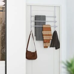 CANYAVE Over The Door Towel Rack, Triple Towel Storage Holder With Hooks, 19.68 Inches Towel Bar Hanger Towel Racks For Bathroom (Silver) -Songmics Furniture Shop 41dTb5mH9dL
