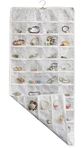 BB Brotrade Hanging Jewelry Organizer,Double Sided Jewelry Storage Organizer With Embossed Pattern,80 Clear PVC Pockets Organizer For Holding Jewelries (White) 1 BB Brotrade Hanging Jewelry Organizer,Double Sided Jewelry Storage Organizer With Embossed Pattern,80 Clear PVC Pockets Organizer For Holding Jewelries (White)