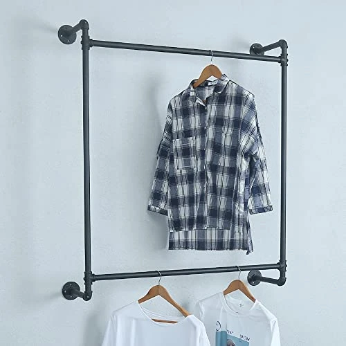 TANGGU Industrial Pipe Clothing Rack Wall Mounted,Retail Display Rack Cloths Rack,Metal Clothes Racks For Hanging Clothes,Iron Clothing Rod(31.5in,Black) 4 TANGGU Industrial Pipe Clothing Rack Wall Mounted,Retail Display Rack Cloths Rack,Metal Clothes Racks For Hanging Clothes,Iron Clothing Rod(31.5in,Black) - Image 4