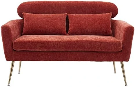 Betoko 51‘’ Loveseat Sofa Small Couch Two Seat Mid Century Modern Sofa With 2 Throw Pillows And Gold Metal Legs For Small Space Office Studio Apartments Bedroom,Ivory 9 Betoko 51‘’ Loveseat Sofa Small Couch Two Seat Mid Century Modern Sofa With 2 Throw Pillows And Gold Metal Legs For Small Space Office Studio Apartments Bedroom,Ivory - Image 9