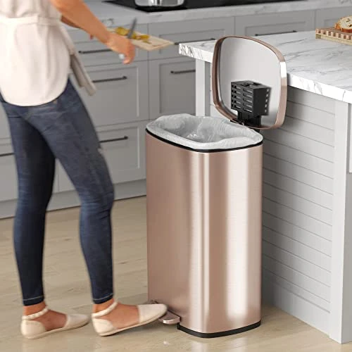 ITouchless SoftStep 13.2 Gallon Kitchen Step Trash Can With Odor Filter, 50 Liter Rose Gold Stainless Steel Pedal Garbage Bin For Home, Office, Business, Silent And Gentle Lid Open And Close, 13 Gal 2 ITouchless SoftStep 13.2 Gallon Kitchen Step Trash Can With Odor Filter, 50 Liter Rose Gold Stainless Steel Pedal Garbage Bin For Home, Office, Business, Silent And Gentle Lid Open And Close, 13 Gal - Image 2