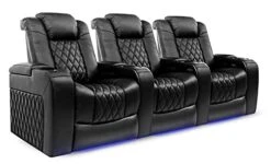 Valencia Tuscany Home Theater Seating | Premium Top Grain Italian Nappa 11000 Leather, Power Reclining, Power Lumbar Support, Power Headrest (Row Of 3, Black)