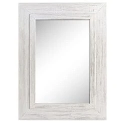 Barnyard Designs 24x32 Whitewashed Wood Farmhouse Wall Mirror, Wooden Large Rustic Wall Mirror, Bedroom Mirrors For Wall Decor, Decorative Wood Wall Mirror Living Room Or Bathroom Vanity, White