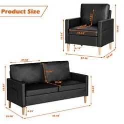 AILEEKISS Mid-Century Sectional Sofa Sets 3 Pieces Faux Leather Loveseat Couches With 2 USB Living Room Furniture Accent Arm Chairs For Small Space, Apartment, Office (1-Seater+1-Seater+3-Seater) -Songmics Furniture Shop 41dmU7fABnL