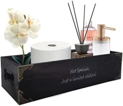 Toilet Paper Holder, Toilet Tank Basket, Rustic Farmhouse Black Bathroom Decor Wooden Box With Handles Organizer For Kitchen Countertop, Bathroom Counter, Toilet Tank Topper, Vanity Table Tray (Black) -Songmics Furniture Shop 41dmXrFxzxL. AC