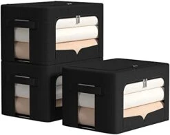 3 Pack Clothes Storage Organizer Bins - Foldable Metal Frame Storage Bins Stackable Oxford Cloth Fabric Container Organizer Set With Carrying Handles And Clear Window (Medium-36L, Dark Grey) -Songmics Furniture Shop 41dqXgBvirL. AC
