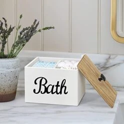 Tampon And Pad Holder Organizer For Bathroom, Decorative Bathroom Container With Lid, Bathroom Accessories Organizer Storage Box, Wood 3 Compartments Shark Week Tampon Storage With Removable Dividers -Songmics Furniture Shop 41dvn2PMafL