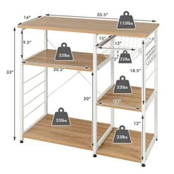Giantex Kitchen Baker’s Rack Industrial Style Microwave Oven Stand With Wire Basket, 6 Hooks, 3 Storage Shelves, Standing Coffee Bar Table Metal Frame (Natural & White) -Songmics Furniture Shop 41dwZsqjrnL