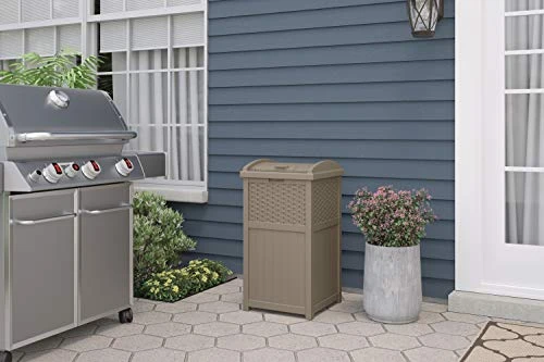 Suncast 33 Gallon Hideaway Trash Can For Patio - Resin Outdoor Trash With Lid - Use In Backyard, Deck, Or Patio - Dark Taupe 2 Suncast 33 Gallon Hideaway Trash Can For Patio - Resin Outdoor Trash With Lid - Use In Backyard, Deck, Or Patio - Dark Taupe - Image 2