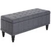 HOMCOM Large 42" Tufted Linen Fabric Ottoman Storage Bench With Soft Close Lid For Living Room, Entryway, Or Bedroom - Dark Heather Grey