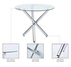 Modern Dining Table Set For 4 Person,5 Pieces Kitchen Dining Room Sets With Glass Round Table Top,Chrome Legs + 4 White With Black Side,Faux Leather High Back Dining Room Chairs Set For Home Office -Songmics Furniture Shop 41e5m5efhcL 1