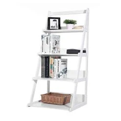 FRITHJILL 4-Tier Ladder Shelf Leaning Bookshelf Plant Display Stand Storage Shelves Multipurpose Corner Shelf,White