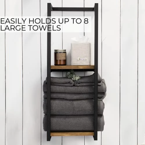 Stylish Bathroom Towel Storage Rack With Wooden Shelves – Modern & Space Saving Organizer For Wall Mount That Easily Holds 8 Large Towels - The Perfect Towel Holder To Enhance Your Bathroom Decor 2 Stylish Bathroom Towel Storage Rack With Wooden Shelves – Modern & Space Saving Organizer For Wall Mount That Easily Holds 8 Large Towels - The Perfect Towel Holder To Enhance Your Bathroom Decor - Image 2