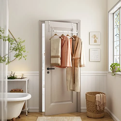 Tajsoon Over The Door Closet Valet, Expandable & Adjustable Over The Door Clothes Organizer Rack And Door Hanger For Clothing Or Towel, Drying Clothes, Bathrooms, Fits Doors Up To 1¾”, Metal, White 4 Tajsoon Over The Door Closet Valet, Expandable & Adjustable Over The Door Clothes Organizer Rack And Door Hanger For Clothing Or Towel, Drying Clothes, Bathrooms, Fits Doors Up To 1¾”, Metal, White - Image 4