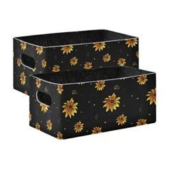 Flowers On Black Storage Basket Felt Storage Bin Collapsible Shelves Basket Decorative Baskets Organizer For Kids Bedroom Magazine