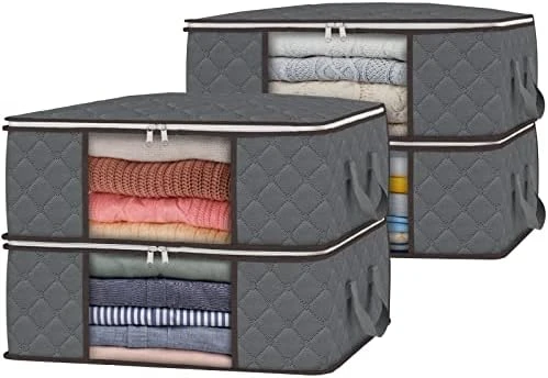 Fixwal 4 Pack Clothes Storage Bag Storage Bins Foldable Closet Organizer Bags With Clear Window Sturdy Zipper Reinforced Handle, Storage Containers For For Closet, Dorm, Pillows, Bedding, 36L, Grey 6 Fixwal 4 Pack Clothes Storage Bag Storage Bins Foldable Closet Organizer Bags With Clear Window Sturdy Zipper Reinforced Handle, Storage Containers For For Closet, Dorm, Pillows, Bedding, 36L, Grey - Image 6