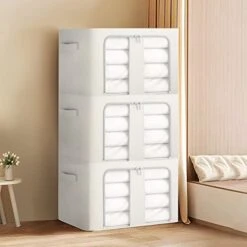 Elegeet 3Pack 66L Storage Bins With Metal Frame - Foldable Linen Fabric Storage Box With Handles And Transparent Window Closet Organizers And Storage(Grey 13 Elegeet 3Pack 66L Storage Bins With Metal Frame - Foldable Linen Fabric Storage Box With Handles And Transparent Window Closet Organizers And Storage(Grey -Songmics Furniture Shop 41eNjANdpqL
