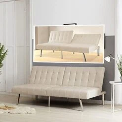 Naomi Home Tufted Split Back Futon Sofa Bed, Linen Couch Bed, Futon Convertible Sofa Bed With Chrome Legs, Folding, Reclining Small Convertible Couch, Futon Couches For Living Room Espresso -Songmics Furniture Shop 41eOvjwVr L. AC