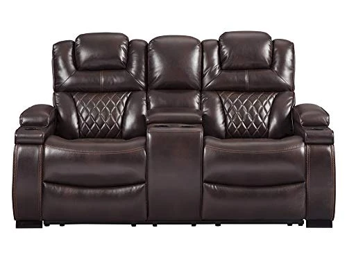 Signature Design By Ashley Warnerton Faux Leather Power Reclining Loveseat With Center Console, Brown 2 Signature Design By Ashley Warnerton Faux Leather Power Reclining Loveseat With Center Console, Brown - Image 2