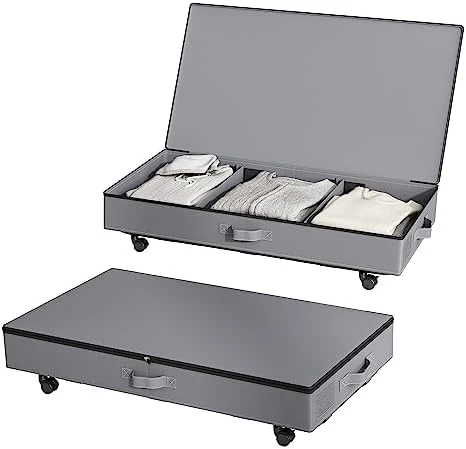 Under Bed Storage, 2 Pack Under Bed Storage Containers With Wheels And Lids, Folding Clothing Storage Boxes And Organizer Under Bed With Handles For Blankets, Pillows And Closet Organization, Grey 7 Under Bed Storage, 2 Pack Under Bed Storage Containers With Wheels And Lids, Folding Clothing Storage Boxes And Organizer Under Bed With Handles For Blankets, Pillows And Closet Organization, Grey - Image 7