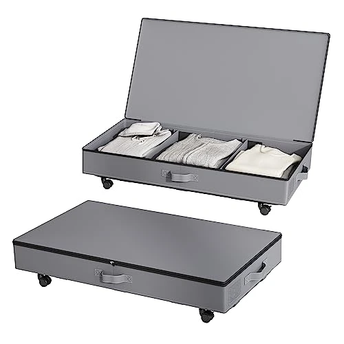 Under Bed Storage, 2 Pack Under Bed Storage Containers With Wheels And Lids, Folding Clothing Storage Boxes And Organizer Under Bed With Handles For Blankets, Pillows And Closet Organization, Grey 1 Under Bed Storage, 2 Pack Under Bed Storage Containers With Wheels And Lids, Folding Clothing Storage Boxes And Organizer Under Bed With Handles For Blankets, Pillows And Closet Organization, Grey