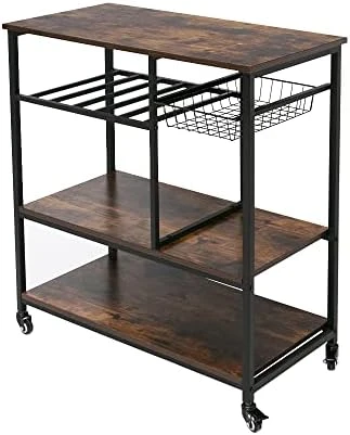 AZL1 Life Concept Rack Utility Microwave Oven Stand Workstation Shelf, 23.7inch Movable 3 Tier Kitchen Cart,Light Walnut 9 AZL1 Life Concept Rack Utility Microwave Oven Stand Workstation Shelf, 23.7inch Movable 3 Tier Kitchen Cart,Light Walnut - Image 9