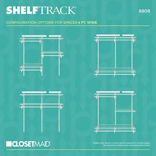 ClosetMaid ShelfTrack Wire Closet Organizer System, Adjustable From 4 To 6 Ft., With Shelves, Clothes Rods, Hardware, Durable Steel, White 3 ClosetMaid ShelfTrack Wire Closet Organizer System, Adjustable From 4 To 6 Ft., With Shelves, Clothes Rods, Hardware, Durable Steel, White - Image 3