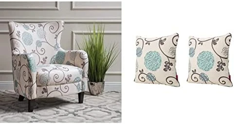 Christopher Knight Home Arabella Fabric Club Chair, White And Blue Floral 29.1D X 29.9W X 36.6H In 9 Christopher Knight Home Arabella Fabric Club Chair, White And Blue Floral 29.1D X 29.9W X 36.6H In - Image 9
